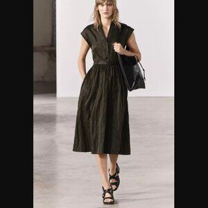 ZARA NWT WOMAN SS24 BELTED SHIRTDRESS- ZW COLLECTION KHAKI